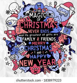 Set of Christmas design element in doodle style,Sketchy  hand drawn Doodle cartoon set of objects  on the Merry Christmas theme ,Each on a separate layer.
