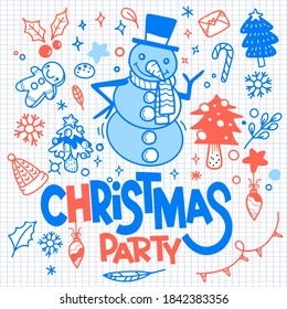 Set of Christmas design element in doodle style,Sketchy  hand drawn Doodle cartoon set of objects  on the Merry Christmas theme ,Each on a separate layer.
