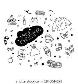 Set of Christmas design element in doodle.