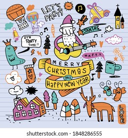 Set of Christmas design element in doodle style,Sketchy  hand drawn Doodle cartoon set of objects  on the Merry Christmas theme ,Each on a separate layer.