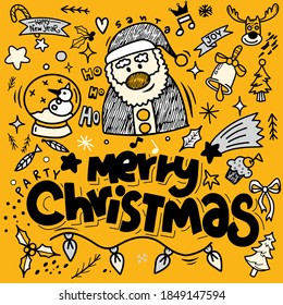 Set von Weihnachtsdesign Element im Doodle-Stil, Sketchy handgezeichnet Doodle Cartoon Satz von Objekten auf dem Frohen Weihnachten Thema, Jede auf einer separaten Ebene.