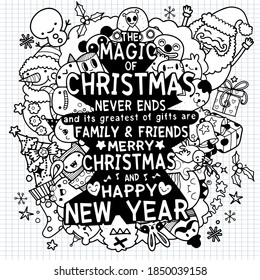 Set of Christmas design element in doodle style,Sketchy  hand drawn Doodle cartoon set of objects  on the Merry Christmas theme ,Each on a separate layer.