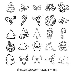 Set of Christmas design element in doodle style for christmas and happy new year element