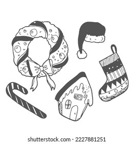 Set of Christmas design element in doodle style