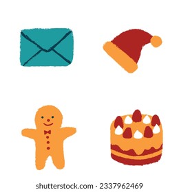 Set of christmas design elements in doodle style