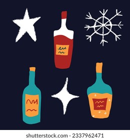 Set of christmas design elements in doodle style