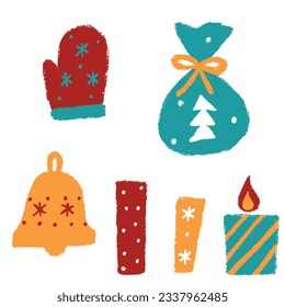 Set of christmas design elements in doodle style