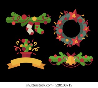 A set of Christmas design elements in flat style. Vector Illustration.