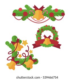 A set of Christmas design elements in flat style. Vector Illustration.