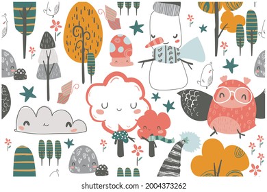 Set of Christmas design elements Seamless Pattern Christmas tree and element.