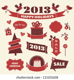 A set of Christmas design elements in vintage style.