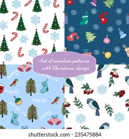 Set of Christmas design seamless patterns.