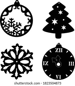 set of Christmas design silhouettes isolated on white background