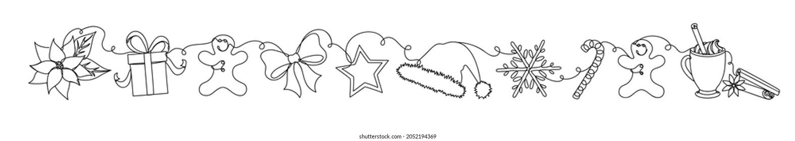 Set of Christmas details in a linear style. 