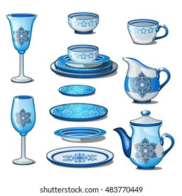 A set of Christmas dishes for the holiday table isolated on white background. Vector illustration.
