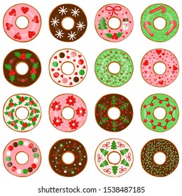 Set of christmas donuts isolated on white background, vector