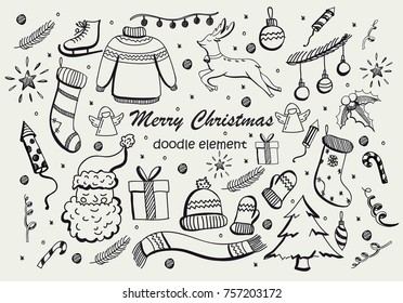 Set of Christmas doodle