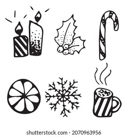 set of christmas doodle attributes