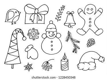 Set of Christmas Doodle, Christmas design element in doodle style. Vector hand drawn cartoon.