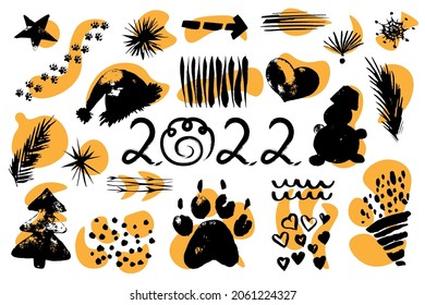 Legen Sie Weihnachtsdoodle Design, Vektorgrafik. Konzept Winter Silhouette Symbol Sammlung. Einzeln auf weißem Hintergrund.