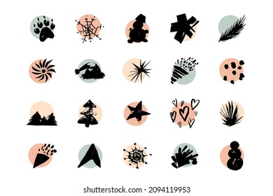 Establece la ilustración vectorial de diseño de doodle de Navidad. Concepto colección de iconos de silueta de invierno.