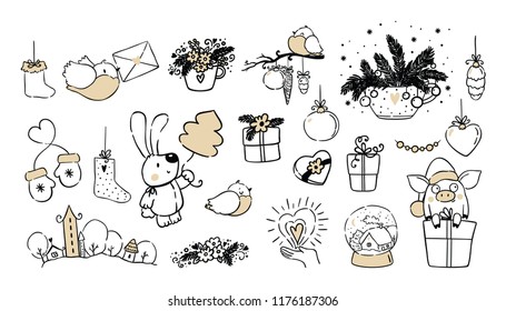 Set with christmas doodle logos