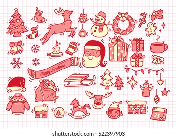 Set Of Christmas Doodle On Paper Background