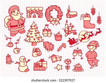 Set of Christmas doodle on paper background