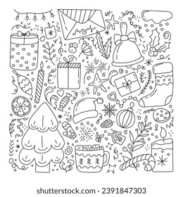 Set of Christmas in doodle style.Hand drawn. Isolated on a white background.