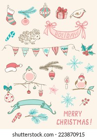 Set of Christmas doodle vector design elements