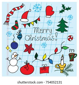Set of Christmas doodle vector illustrations 