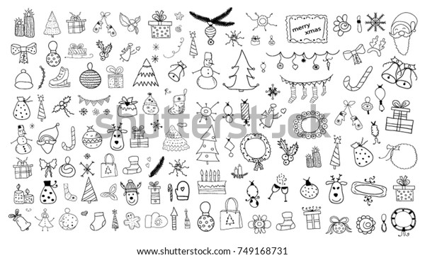 Set Christmas Doodles Stock Vector (Royalty Free) 749168731 | Shutterstock
