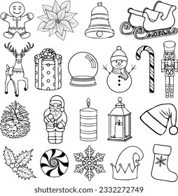 set of christmas doodles. collection of christmas illustrations