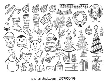 Set of Christmas Doodles. Set for menu decoration, websites, banners, presentations, backgrounds, posters, blogs and social networks. Vector illustration.