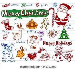 Set of Christmas doodles, vector illustration 