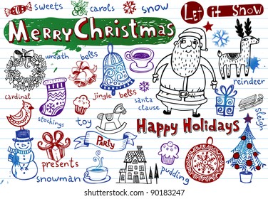 Conjunto de doodles de Natal, ilustração vetorial