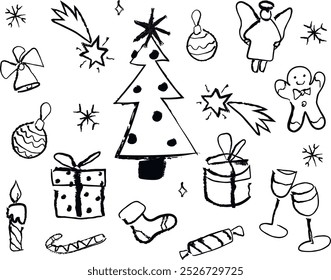 set of christmas drawings. hand drawn illustration. vector art.