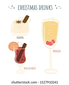 Set of Christmas drinks. Vector flat cartoon illustration