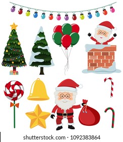 Un conjunto de ilustraciones de elementos de Navidad