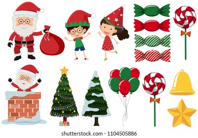 Un conjunto de ilustraciones de elementos de Navidad