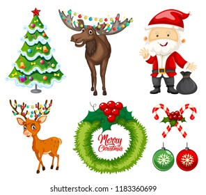 Un conjunto de ilustraciones de elementos de navidad