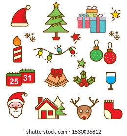 Set of Christmas element vector illustration such as gift box, jingle bell and more, isolated on white background 