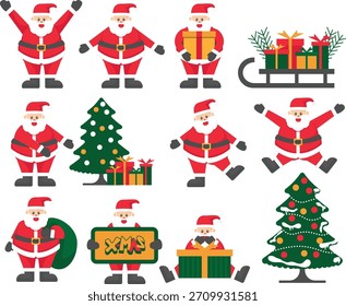 Conjunto de Vector de elemento de Navidad, conjunto de Santa Claus