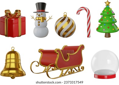 set of christmas elements. collection of 3d realistic objects