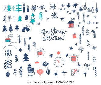 Set of Christmas elements. Cute design for textile, fabric, wallpaper, background, wrapping paper, cover and other print design. Vector illustartion. 