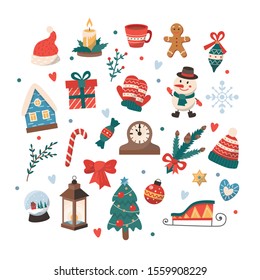 Set of Christmas elements. Cute vector illustration in flat style