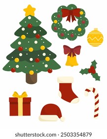 Set of christmas elements decoration, christmas cartoon collection, christmas doodle on isolated background