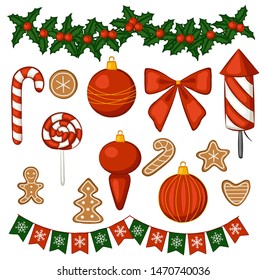 Set of 
Christmas elements, decoration objects. Vector illustration.