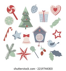 Set of Christmas elements. Flat style. Vector illustration 