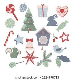 Set of Christmas elements. Flat style. Vector illustration 